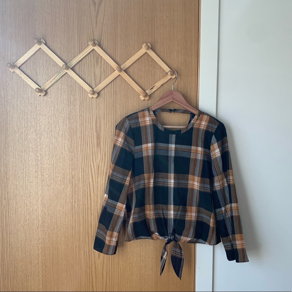 MADEWELL Plaid Tie Front Keyhole Top - Picture 1 of 8
